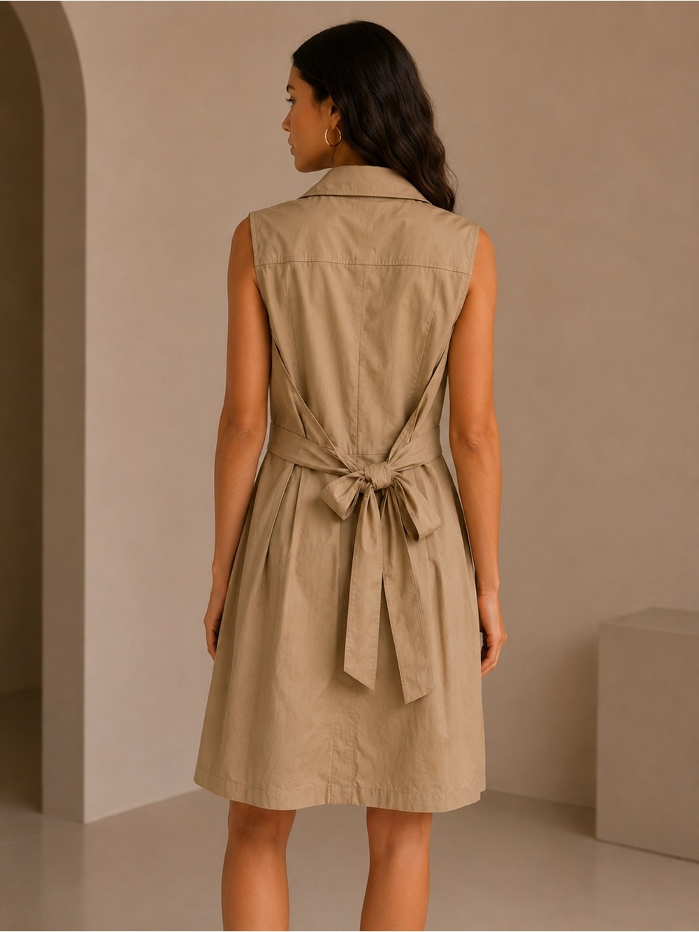 Talbots Petites Cotton Khaki Sleeveless Collared Shirt Dress Size 12P - Picture 2 of 6